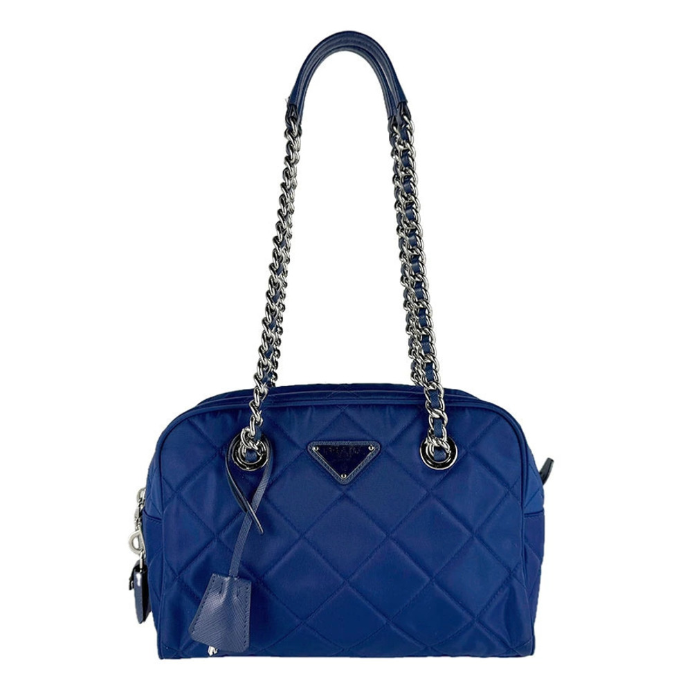 Prada Shoulder Bag Metal Dark Blue Silver